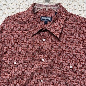 Panhandle Shirt Men's Size L Red Geometric Pearl Snap Western Cowboy Long Sleeve
